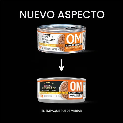 Vista 2 de Pro Plan Veterinary Diets Purina OM Overweight Management Savory Selects with Chicken Feline Formula Alimento húmedo para gatos (paquete de 24)