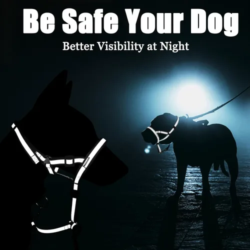 Vista 5 de BARKLESS - Collar reflectante para la cabeza, sin tirones, para perros pequeños y medianos Anti-Pull Muzzle Leash for Puppy, Adjustable Soft Dog