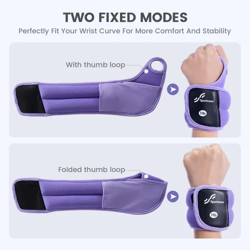 Vista 2 de Sportneer Wrist Weights with Thumb Loops Lock for Men Women, 2 LBS /4 LBS Pair Arm Hand Weights for Running Walking Jogging Physical Therapy Gym