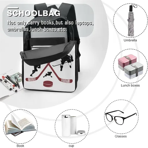 Vista 4 de Mochila para niños con estampado escolar y bolsa de viaje para estudiantes de primaria, adolescentes, niñas y niños, Jugador de hockey, Mochila