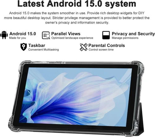 Vista 2 de PEICHENG Tableta con Estuche Protector, 7" IPS 1024 * 600 Android 15.0 Tab PC RAM 8GB (3+5 Expand) + ROM 32GB Bluetooth 5.0 WiFi 6 2.4G+5G 2MP+5MP