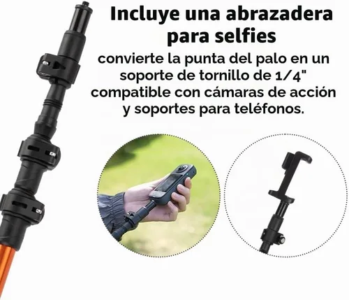 Vista 4 de Selfie Trekking Pole – Ultralight 7075 Aluminum Hiking Poles with Built-in 1/4” Mount, Selfie Clamp, Tripod & Camera Kit – Adjustable Flip-Lock