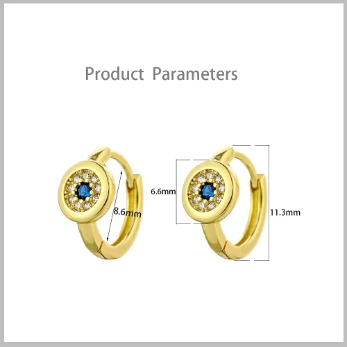 Vista 5 de Huggie - Aretes de aro pequeños con circonita cúbica para mujeres y niñas, cartílago de circonita cúbica azul, hipoalergénicos, delicados
