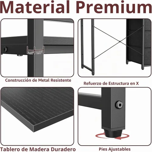 Vista 6 de Aquzee Escritorio para computadora con cajones, escritorio de 40 pulgadas con gabinete, escritorio de oficina en casa con almacenamiento, tomas