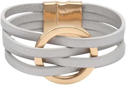 Vista 9 de Fuqimanman2020 Brazalete de cuero con encanto circular en forma de círculo, brazaletes de cuero envolventes hechos a mano, brazaletes de pulsera