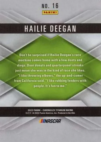Vista 2 de 2022 Panini Chronicles Titanium Racing #16 Hailie Deegan Monster Energy/DGR-Crosley/Ford Official NASCAR Trading Card