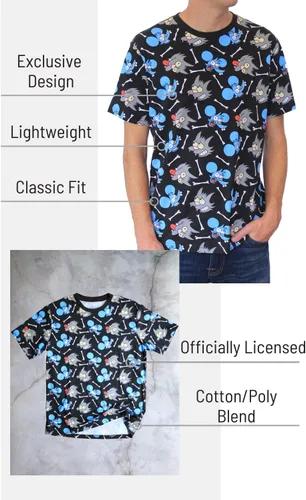 Vista 4 de Simpsons Itchy and Scratchy Sublimated Tee Camiseta gráfica para hombre (Negro)