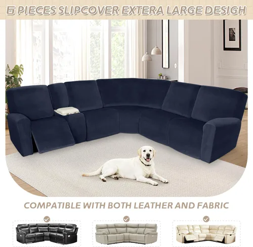 Vista 499 de Arfntevss Fundas de sofá seccional reclinable de terciopelo, Funda de sofá seccional de esquina para sofá reclinable, Funda elástica suave