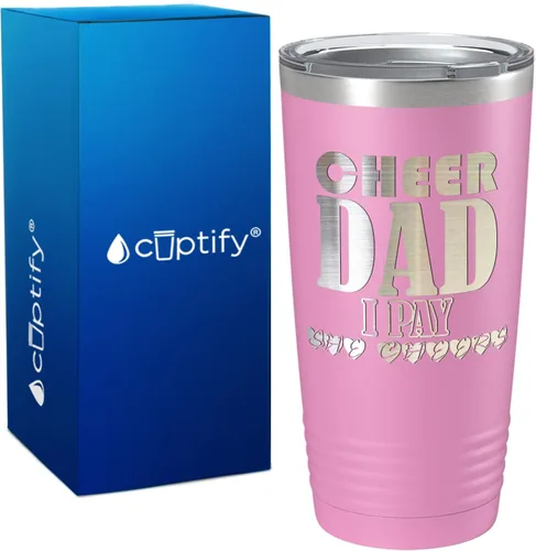 Vista 16 de Cheer Dad I Pay She Cheers - Vaso de acero inoxidable con tapa aislada, color negro