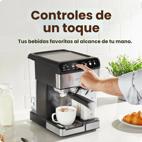Vista 4 de Chefman CaféMaster Pro - Máquina de café expreso, prepara shots individuales o dobles, cafetera con espumador de leche integrado para capuchino