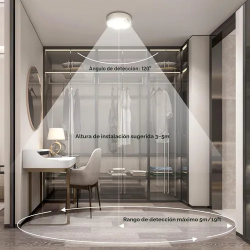 Vista 6 de TOOWELL Lámpara de techo con sensor de movimiento, funciona con pilas, luces de techo LED para interiores, para armario, pasillo, despensa
