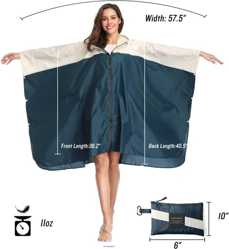 Vista 6 de SaphiRose Poncho de lluvia unisex con capucha impermeable para mujeres adultas