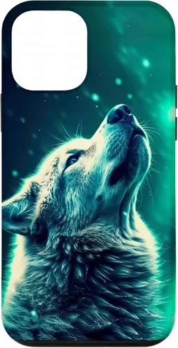 Vista 16 de Howling Wolf in Night Green Northern Lights Wolves Dog Lover Case for iPhone 16