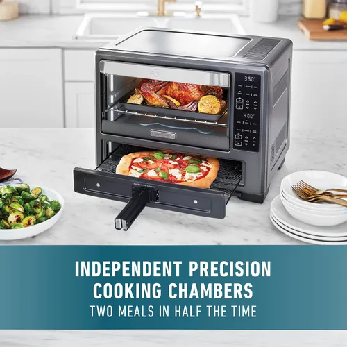 Vista 3 de Calphalon Performance - Combinación de horno tostador y freidora de aire 12 en 1 con cajón para pizza de 12" de doble zona, controles digitales