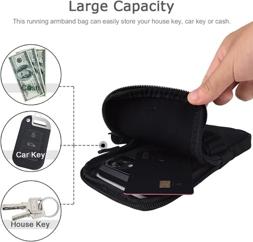 Vista 3 de Brazalete de running para iPhone 17 16 15 14 13 Pro Max/Plus, Samsung Galaxy S26 S25 S24 Ultra/Plus, bolsa de brazo con hebilla G (negro, S)