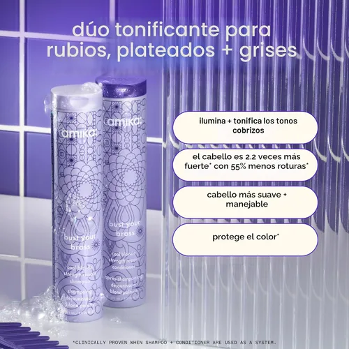 Vista 2 de amika bust your brass cool blonde strength repair shampoo