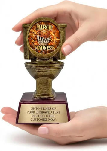 Vista 5 de Divertido trofeo por la locura – Premio del inodoro de marzo para torneo de baloncesto – Trofeos perdedores o ganadores para adultos – Personalizado