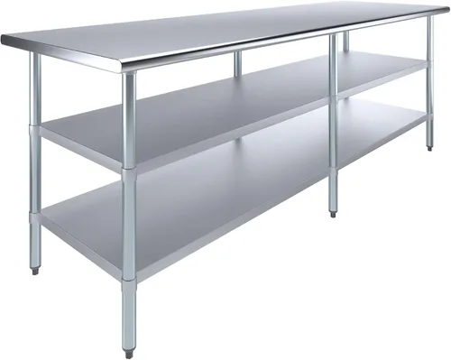 Vista 18 de Mesa de trabajo de acero inoxidable con 2 estantes Mesa de utilidad de metal Utilidad comercial y residencial NSF