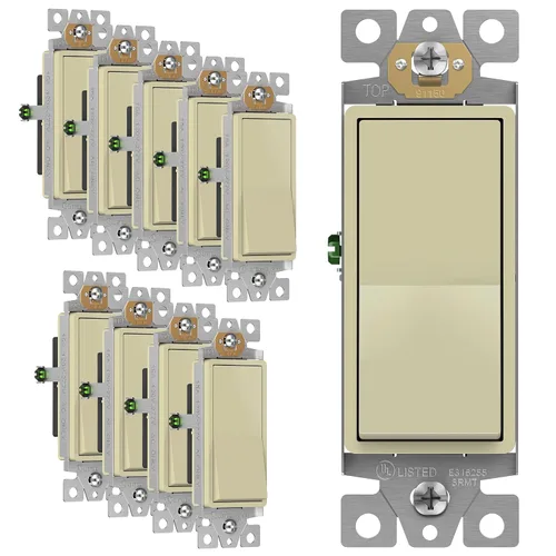 Vista 12 de ENERLITES - Interruptor de palanca decorativo de encendido/apagado con placas de pared, unipolar, 3 cables, tornillo de conexión a tierra, grado