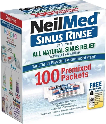 Vista 3 de NeilMed Sinus Rinse 100 paquetes premezclados – Riego nasal natural para alivio sinusal, hidratación e higiene diaria – Sin medicamentos, sin
