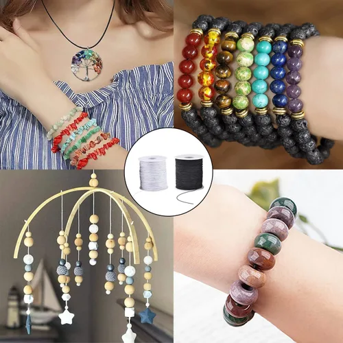 Vista 7 de Cuerda elástica para pulseras, 1 mm 100.6 yardas de cuerda duradera para pulseras, cuerda elástica para hacer joyas, collares y cuentas, color blanco