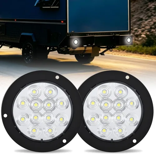 Vista 41 de Nilight Luces traseras para remolque, 2 unidades, 4 pulgadas, redondas, 12 LED, ámbar, cromado, marco, marcador, señal de giro, luz trasera