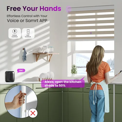 Vista 5 de Persianas motorizadas de cebra para ventana: Astomi - Persiana enrollable sin cordón con control remoto, persianas inteligentes funciona con Google