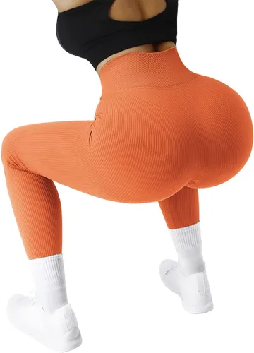 Vista 5 de SUUKSESS - Leggings acanalados de tiro alto y sin costuras para mujer, pantalones deportivos de yoga para gimnasio y entrenamiento