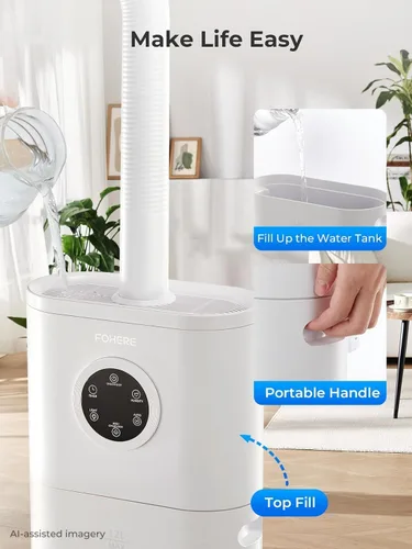 Vista 8 de Humidificador para habitación grande, 12L/3.17 galones de llenado superior de niebla fría humidificadores silenciosos ultrasónicos para bebés