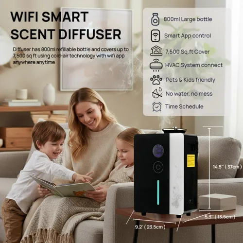 Vista 4 de Difusor - Máquina de aire WiFi para uso doméstico y comercial, cubre 7500 pies cuadrados, difusor de aceite HVAC sin agua para nebulización de aire
