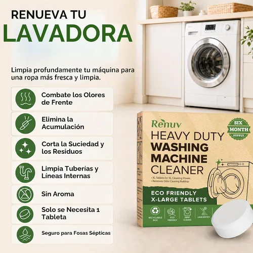 Vista 2 de Renuv - Tabletas de limpieza y descalcificación para lavadora de servicio pesado - para lavadora de carga frontal, carga superior, HE