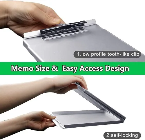 Vista 4 de Sunnyclip Portapapeles de aluminio con almacenamiento (tamaño momo), carpeta de metal reciclado que se adapta a papel de hasta 5.66 x 9.5 pulgadas