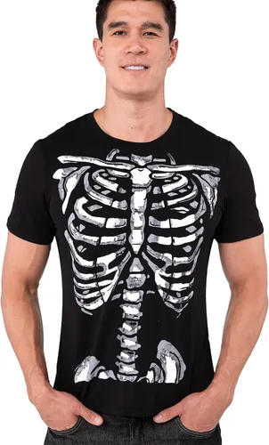 Vista 8 de Spooktacular Creations Camiseta de esqueleto de Halloween para hombre disfraz divertido con estampado negro para adultos fiesta de disfraces