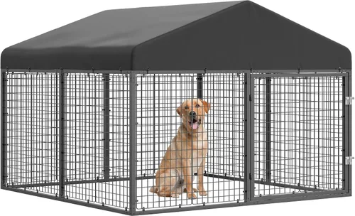 Vista 9 de Perrera para Perros de Exterior de 118" x 118" de Acero Ideal Cerca para Perros Medianos/Pequeños Revestimiento Anti-Óxido Jaula con Techo
