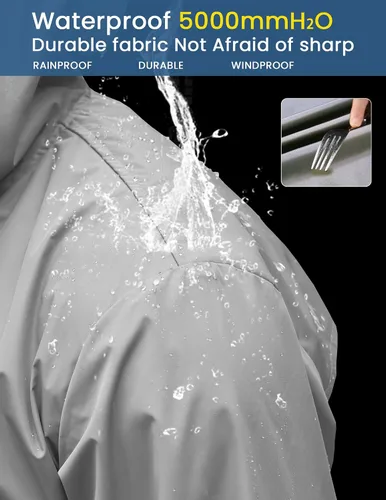 Vista 3 de COOFANDY - Impermeable largo y ligero para hombre, chaqueta con capucha para exteriores