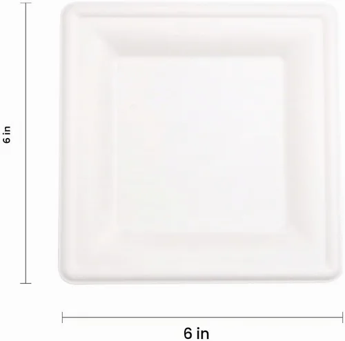 Vista 9 de LIYH Paquete de 200 platos cuadrados de papel de caña de azúcar compostables de 6 pulgadas, platos de postre y cóctel blancos biodegradables
