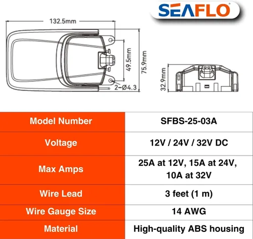 Vista 6 de Seaflo SFBS-30-01 Apagador para bomba de achique de lancha, de 12, 24, y 32 voltios.