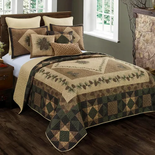 Vista 5 de Juego de ropa de cama Queen de poliéster Donna Sharp - 4 piezas - Juego de edredón Antique Pine Lodge con edredón Queen, dos fundas de almohada