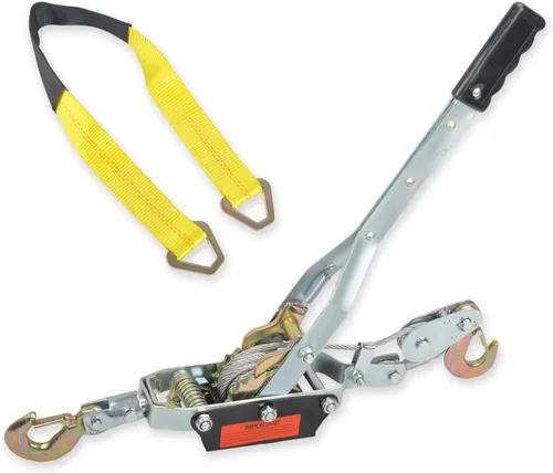 Vista 8 de Cable de acero de 2 toneladas de alta resistencia de 2 ganchos, extractor de potencia de doble engranaje Come Along con herramienta de trinquete