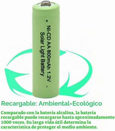 Vista 8 de QBLPOWER Ni-CD AA 800mAh 1.2V batería recargable para luces solares al aire libre lámpara jardín patio césped (8 piezas)