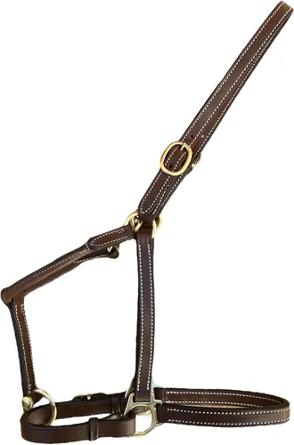 Vista 5 de Leaders - Cabestro de cuero de 3/4 pulgadas para caballos con placa de nombre grabada personalizada, cuero marrón con herrajes de latón macizo