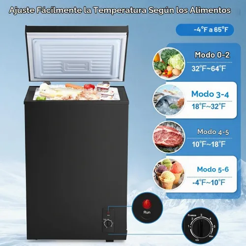Vista 3 de Congelador de Cofre de 3.5 Pies Cúbicos - Congelador profundo compacto con control de temperatura de 7 niveles, enfriamiento rápido, eficiente