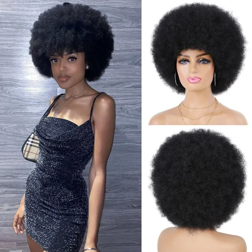 Vista 6 de G&T Wig Pelucas afro de los años 70 para mujeres negras, pelucas afro abullonadas con volumen y suaves de aspecto natural, uso diario, fiesta, 1b