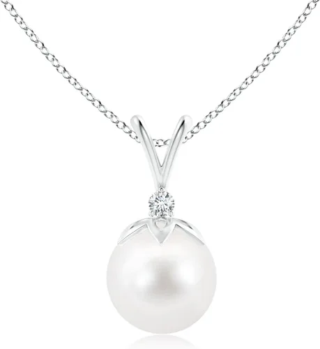 Vista 9 de Angara Freshwater Pearl V-Bale Pendant with Diamond in Sterling Silver Plata esterlina