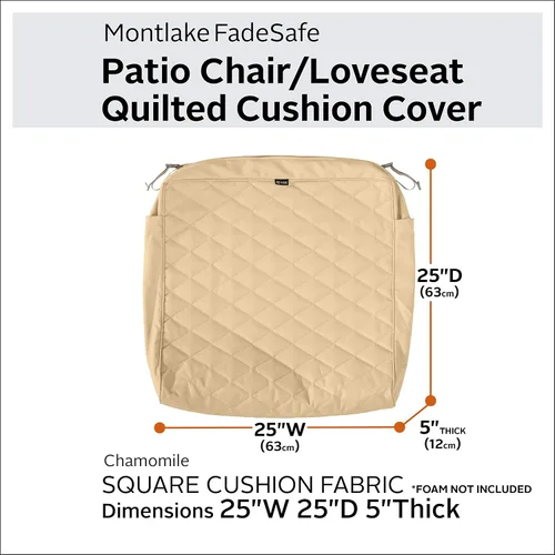 Vista 2 de Classic Accessories Montlake FadeSafe FadeSafe - Funda de cojín acolchada para asiento de patio, resistente al agua, 25 x 25 x 5 pulgadas, manzanilla