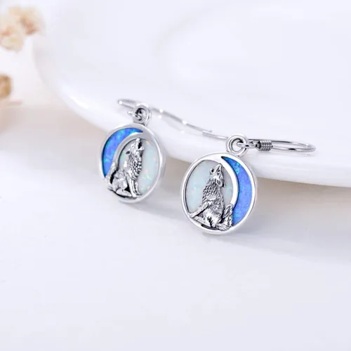 Vista 5 de POPKIMI Bonitos aretes colgantes de animales, joyería de animales, regalos de cumpleaños y Navidad para mujeres, aretes de ópalo de cristal de plata