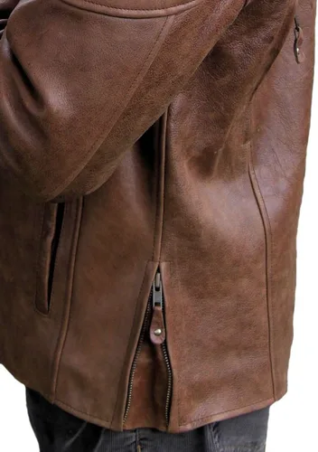 Vista 4 de Chaqueta de moto retro marrón Buffalo Hide Cafe Racer para hombre