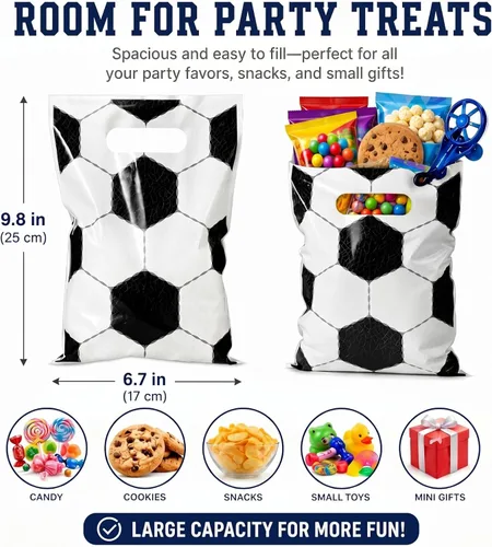 Vista 3 de Funrous 24 Pcs Football Sports Party Favor Bags Soccer Candy Gift Plastic Goodie Treat Bags Bulk with Handles for Baseball Basketball Theme Event