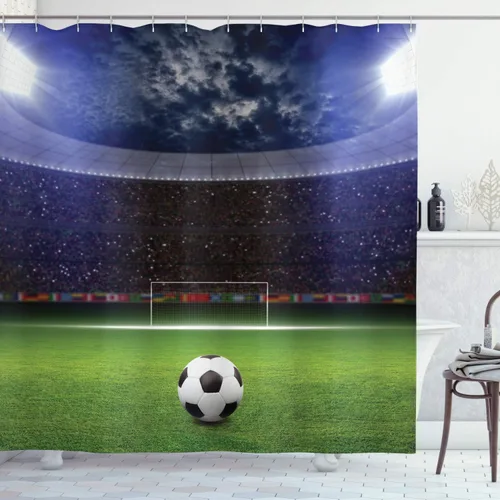 Vista 156 de set de cortina para baño decorativa de tela de poliéster con ganchos