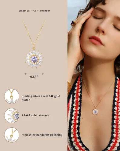 Vista 7 de S.Leaf Collar de plata de ley con circonita cúbica para mujer, regalo de cumpleaños, regalo de cumpleaños para mujer